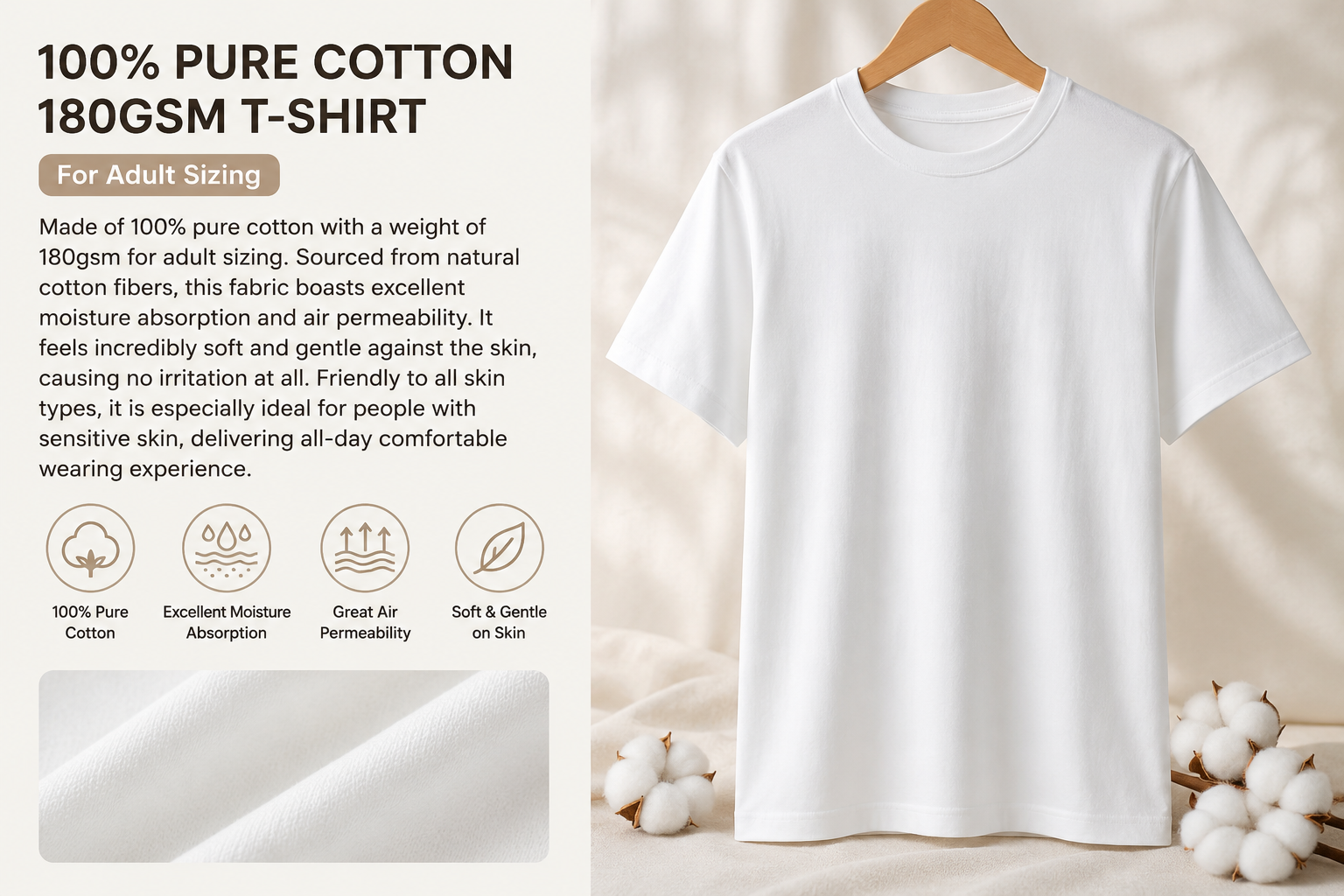 2 Pack Adult Solid Color T-Shirts 180GSM 100% Pure Cotton, High Absorbent Breathable Soft Irritation Free Basic Tee Shirts Ideal for Sensitive Skin