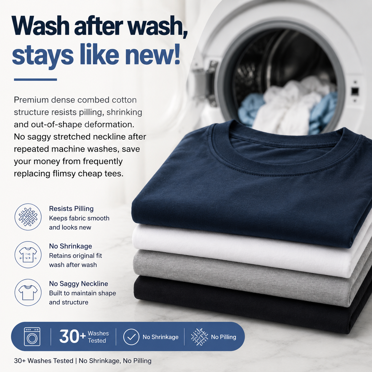 2 Pack Adult Solid Color T-Shirts 180GSM 100% Pure Cotton, High Absorbent Breathable Soft Irritation Free Basic Tee Shirts Ideal for Sensitive Skin